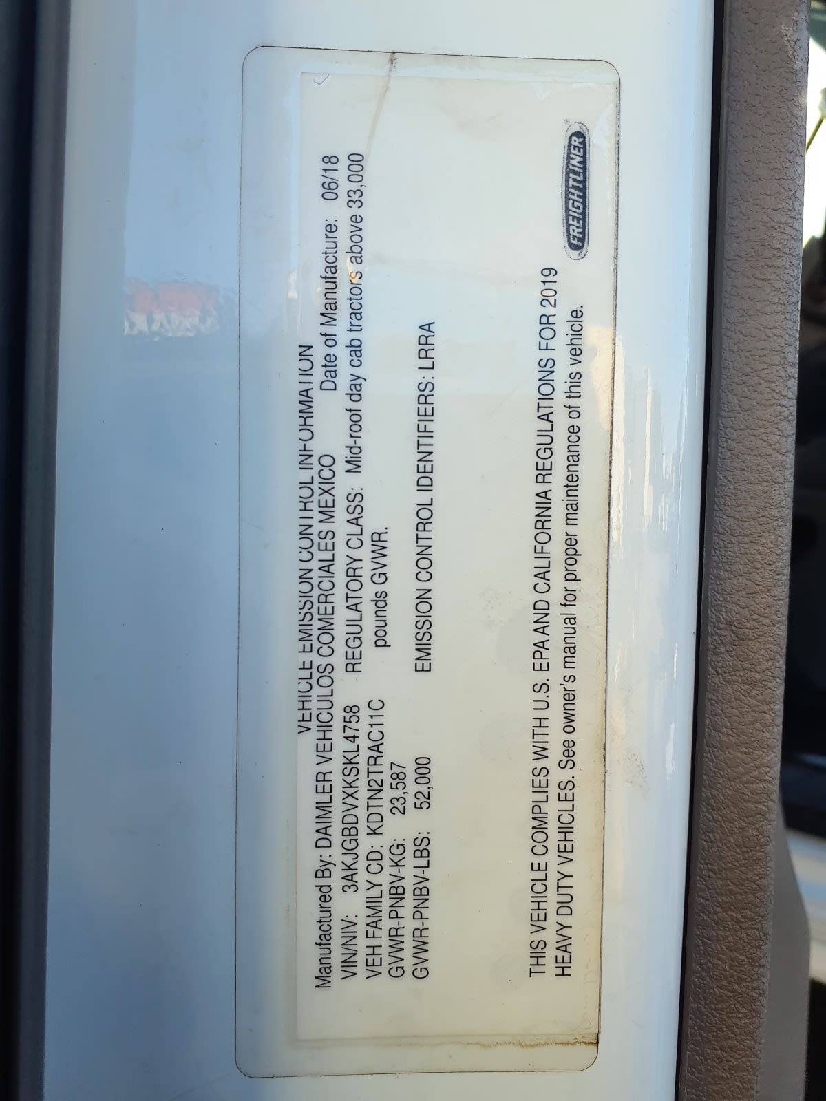 2019 Freightliner/Mercedes CASCADIA 113 814187