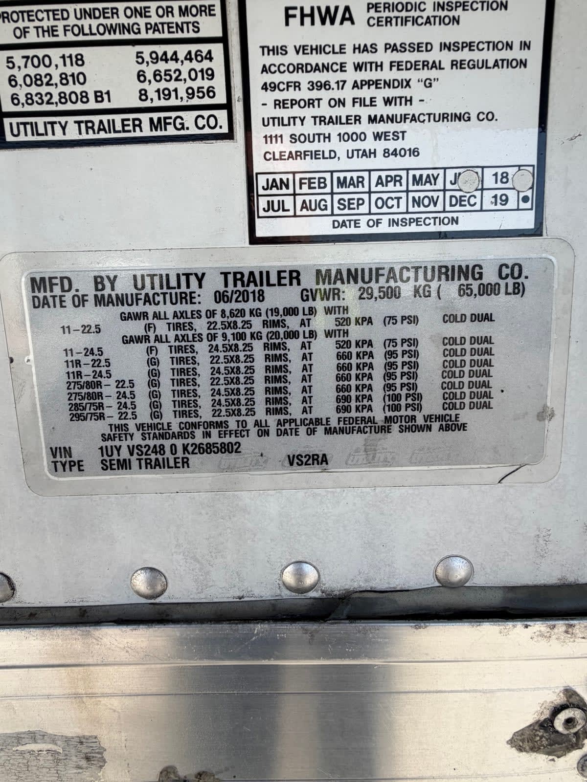 2019 Utility Trailers VS2RA 48/162/102 828618