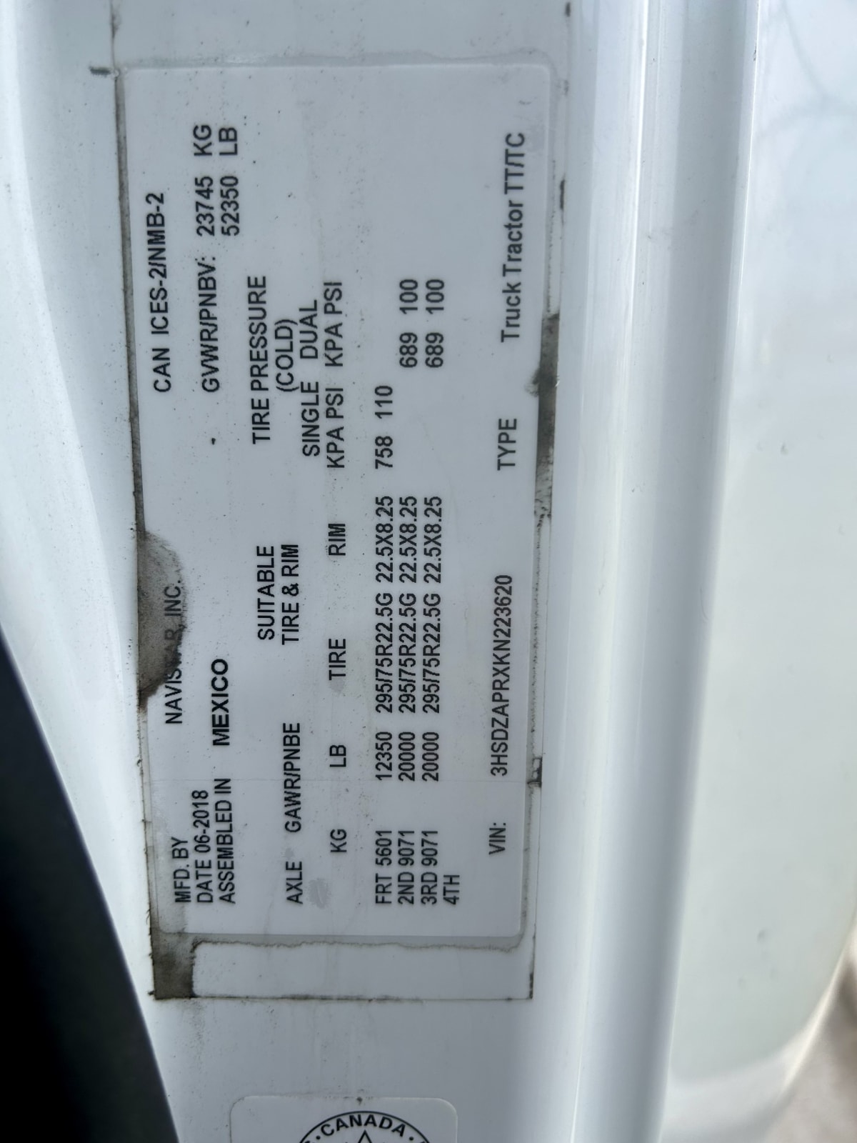 2019 Navistar International LT625 SLPR CAB 835187