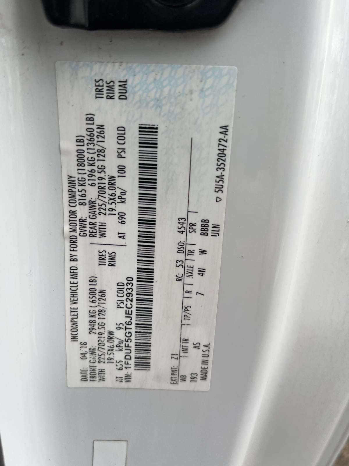 2018 Ford Motor Company F-550 SUPER DUTY 839993