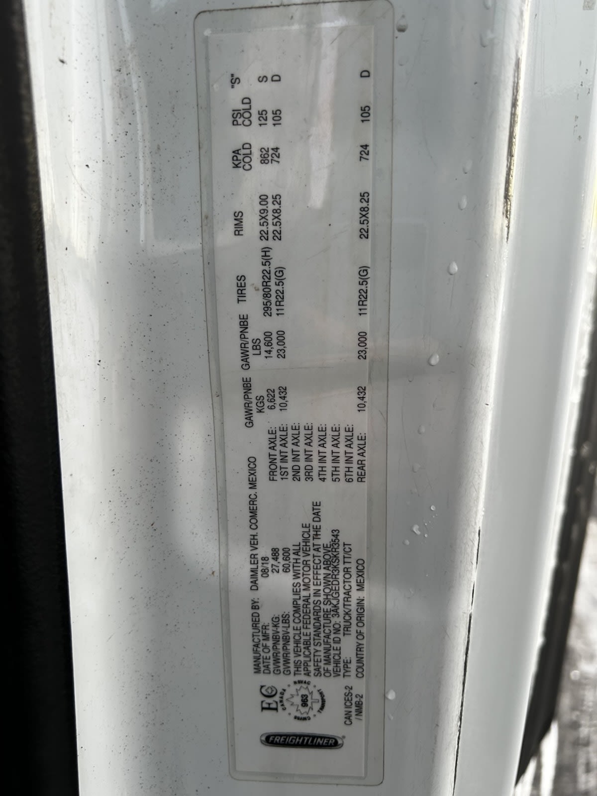 2019 Freightliner/Mercedes CASCADIA 125 841101