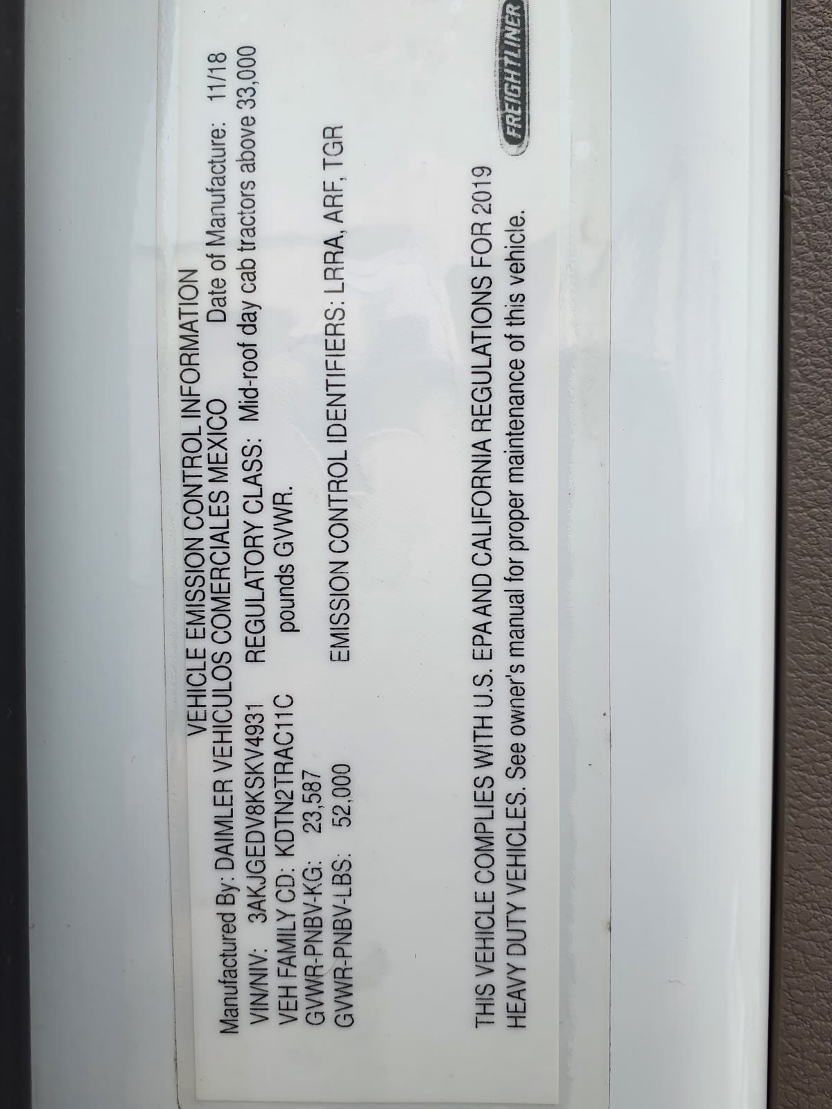 2019 Freightliner/Mercedes CASCADIA 125 866648