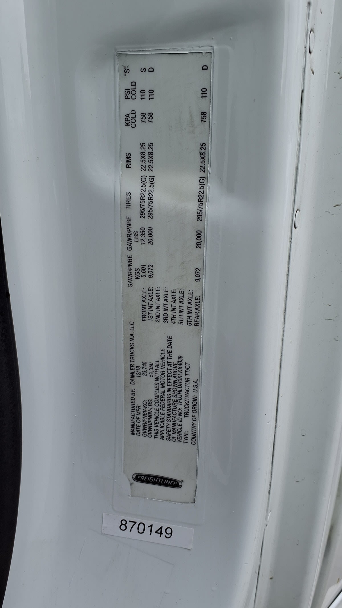 2019 Freightliner/Mercedes NEW CASCADIA PX12664 870149