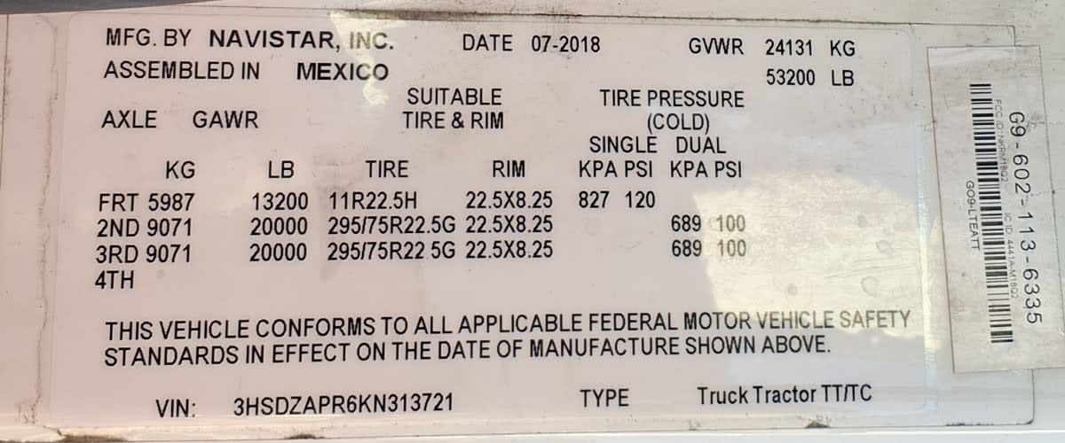 2019 Navistar International LT625 SLPR CAB 877591