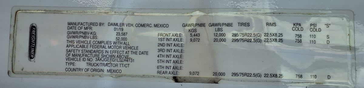 2020 Freightliner/Mercedes CASCADIA 125 878506