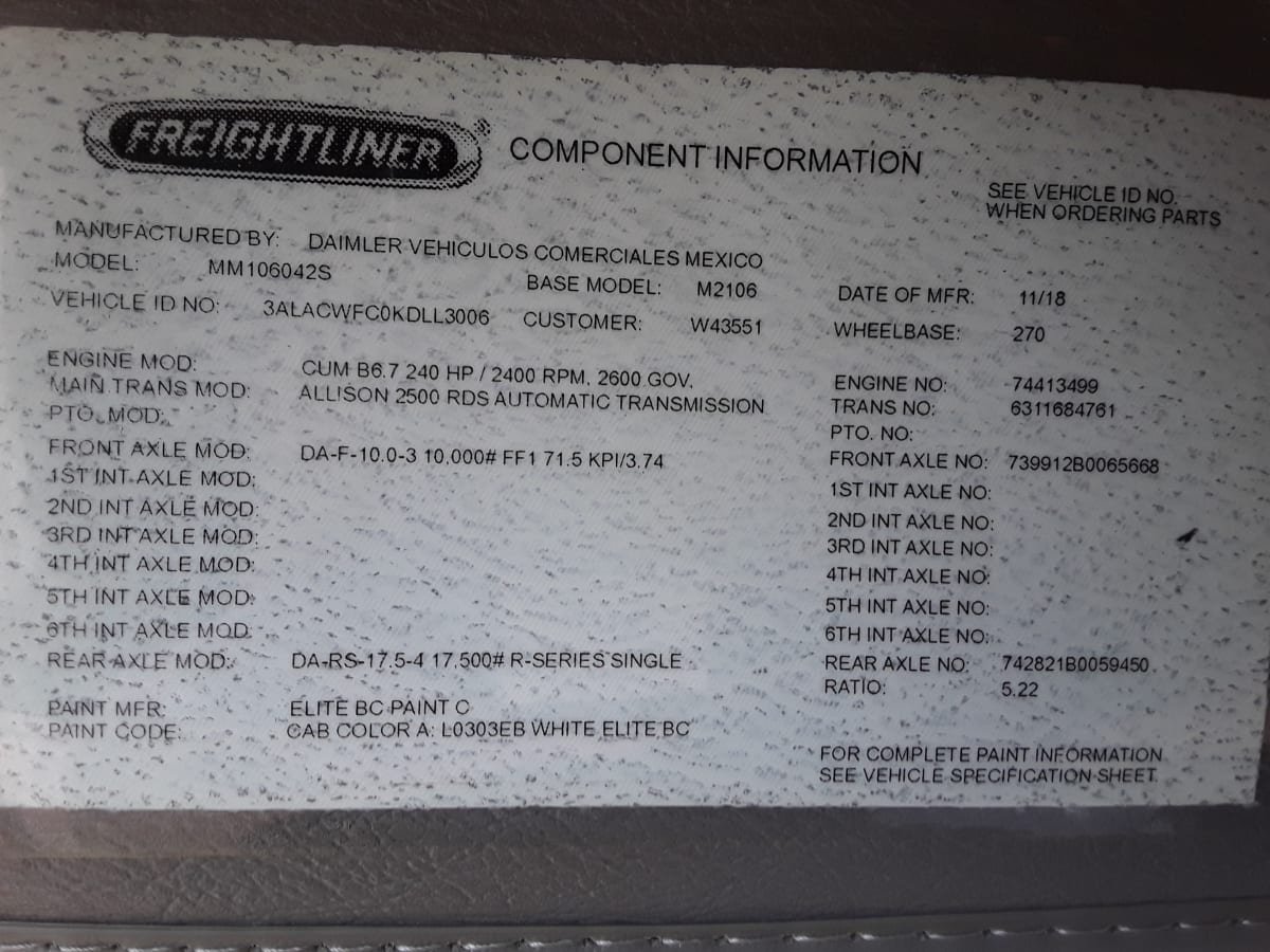 2019 Freightliner/Mercedes M2 106 879561