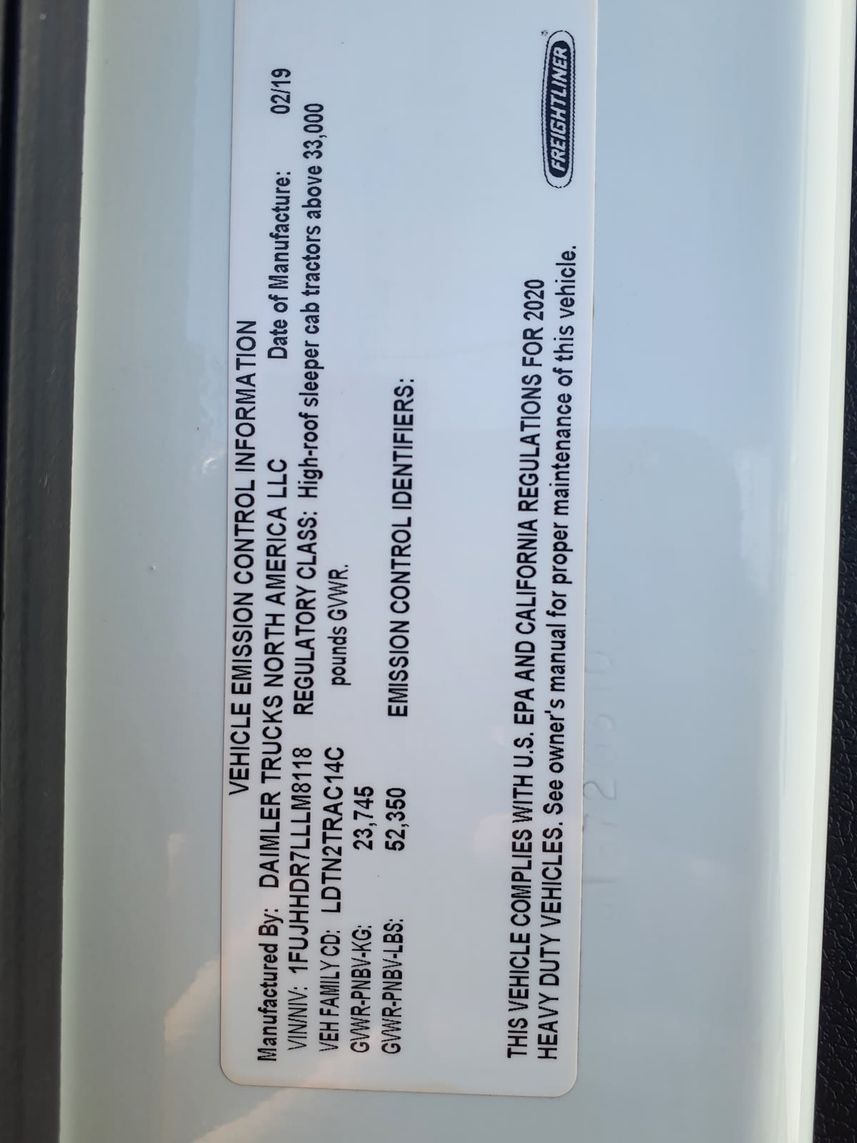 2020 Freightliner/Mercedes NEW CASCADIA PX12664 884752