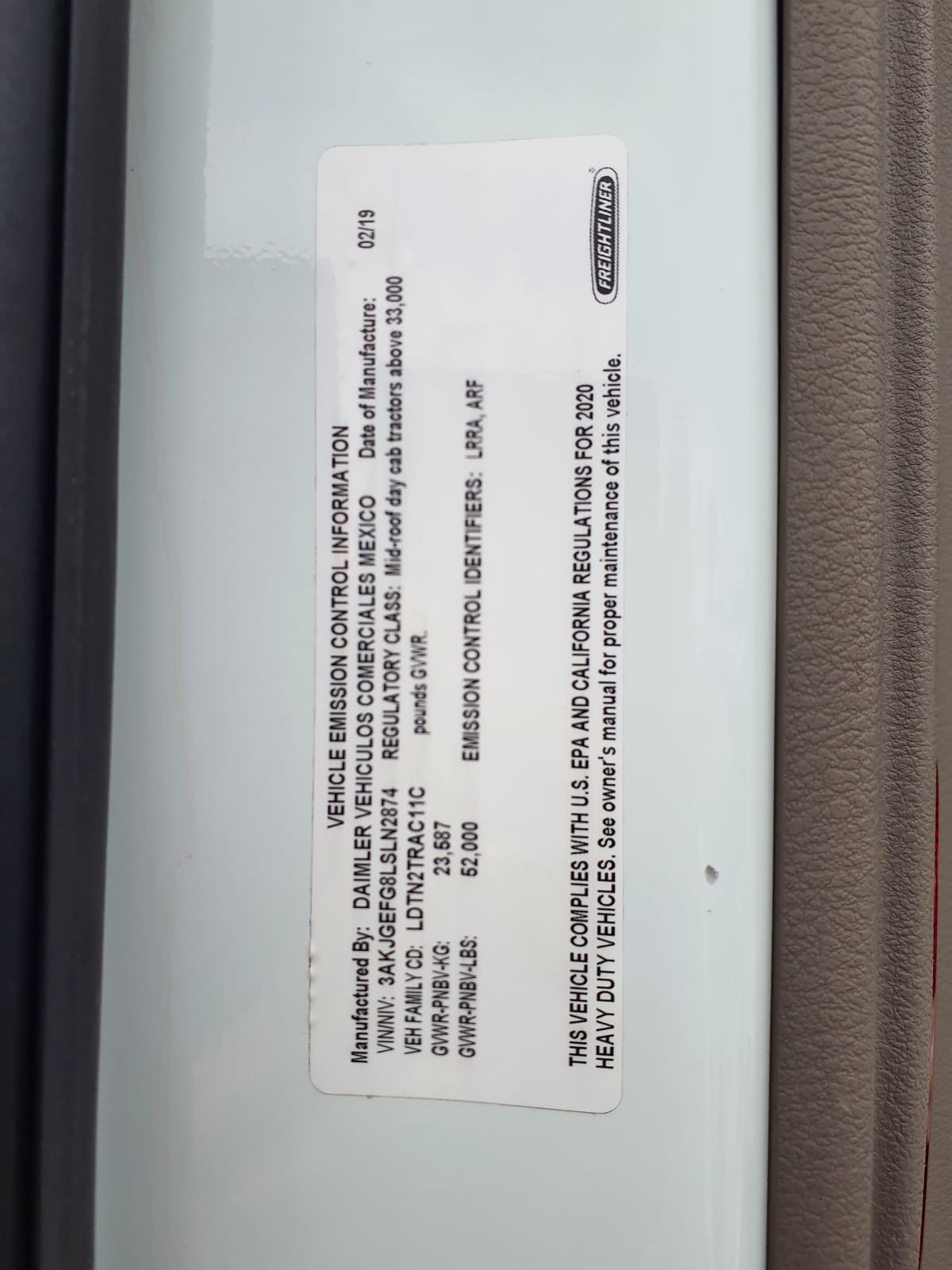 2020 Freightliner/Mercedes CASCADIA 125 885865