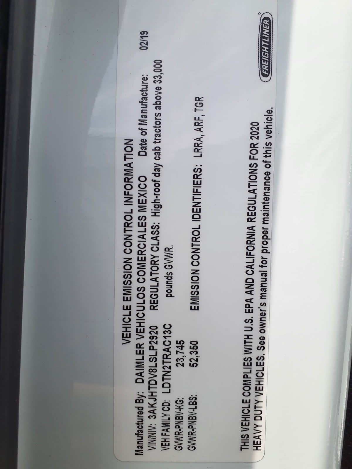 2020 Freightliner/Mercedes NEW CASCADIA 116 894757