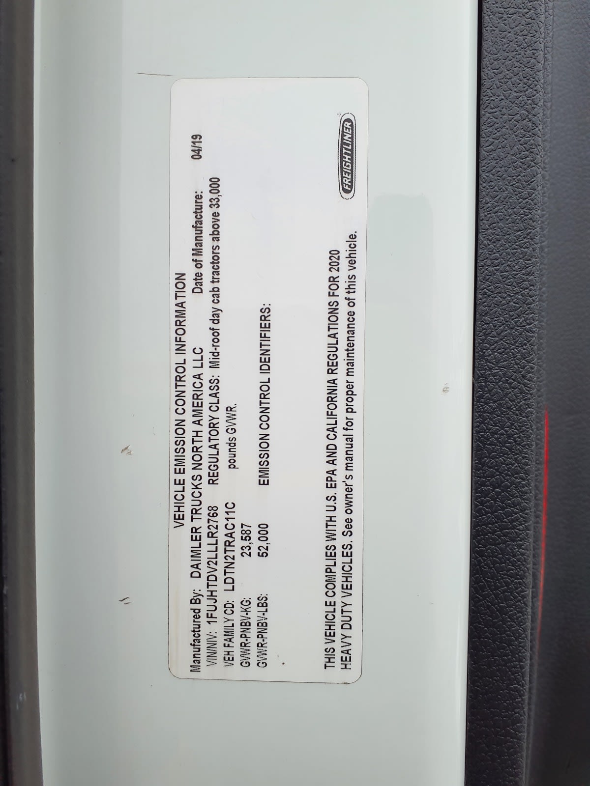 2020 Freightliner/Mercedes NEW CASCADIA 116 895587