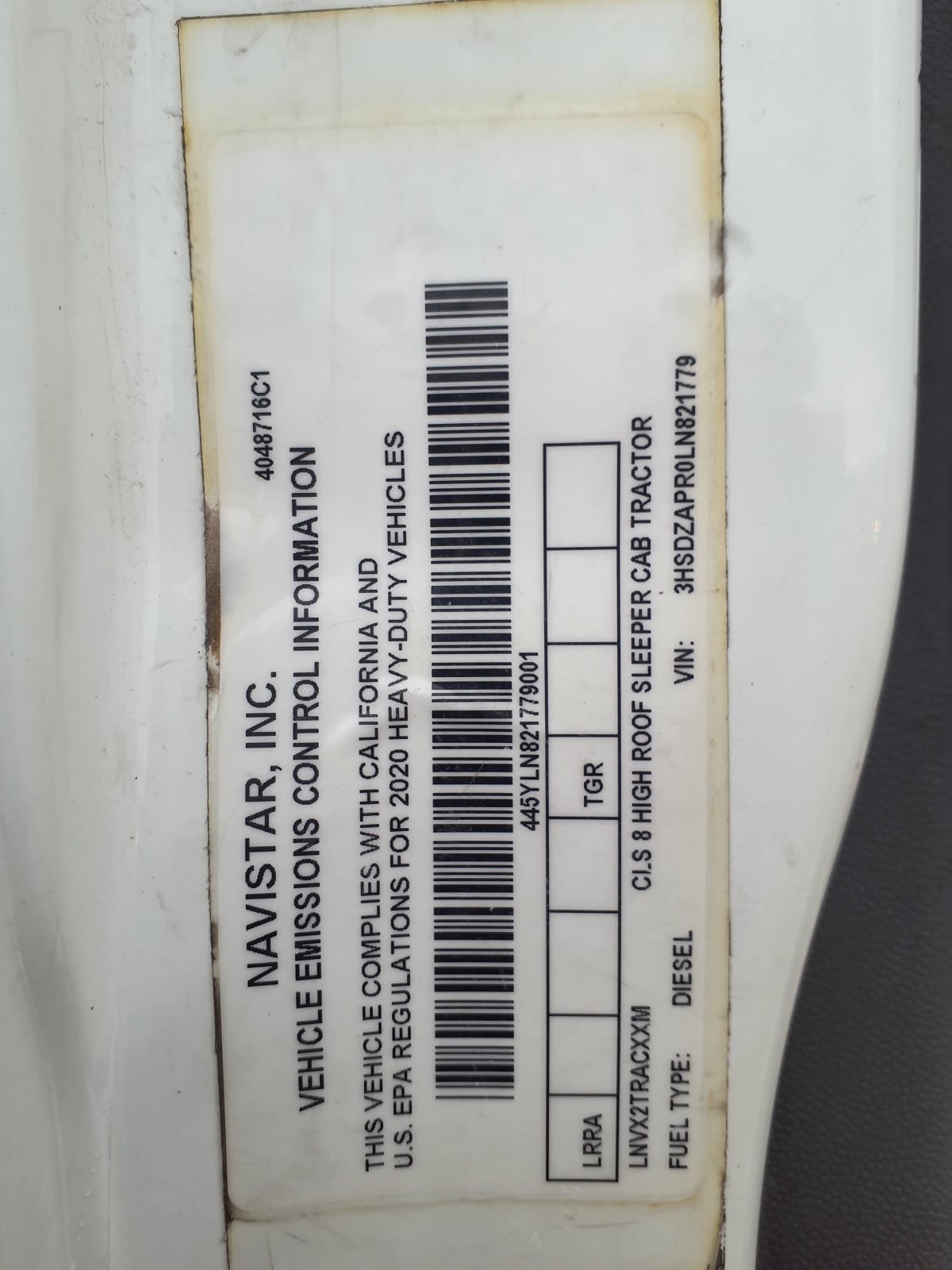 2020 Navistar International LT625 SLPR CAB 897202
