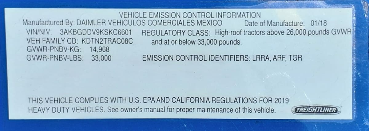 2019 Freightliner/Mercedes CASCADIA 909874