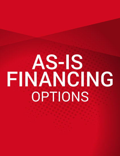 red background image with as-is financing options white text