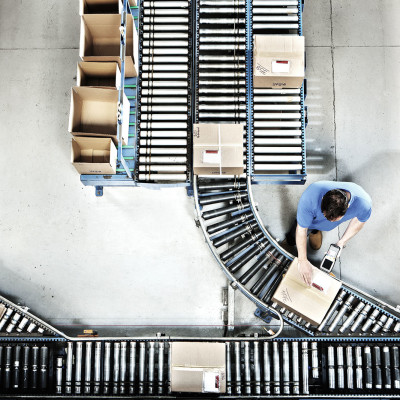 Bottles on production line