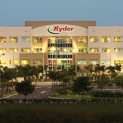 Ryder Dallas Headquarters with lights on