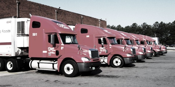 Semi trucks lined up