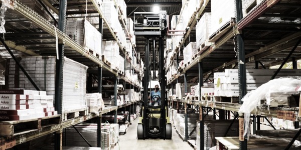 Forklift in warehouse