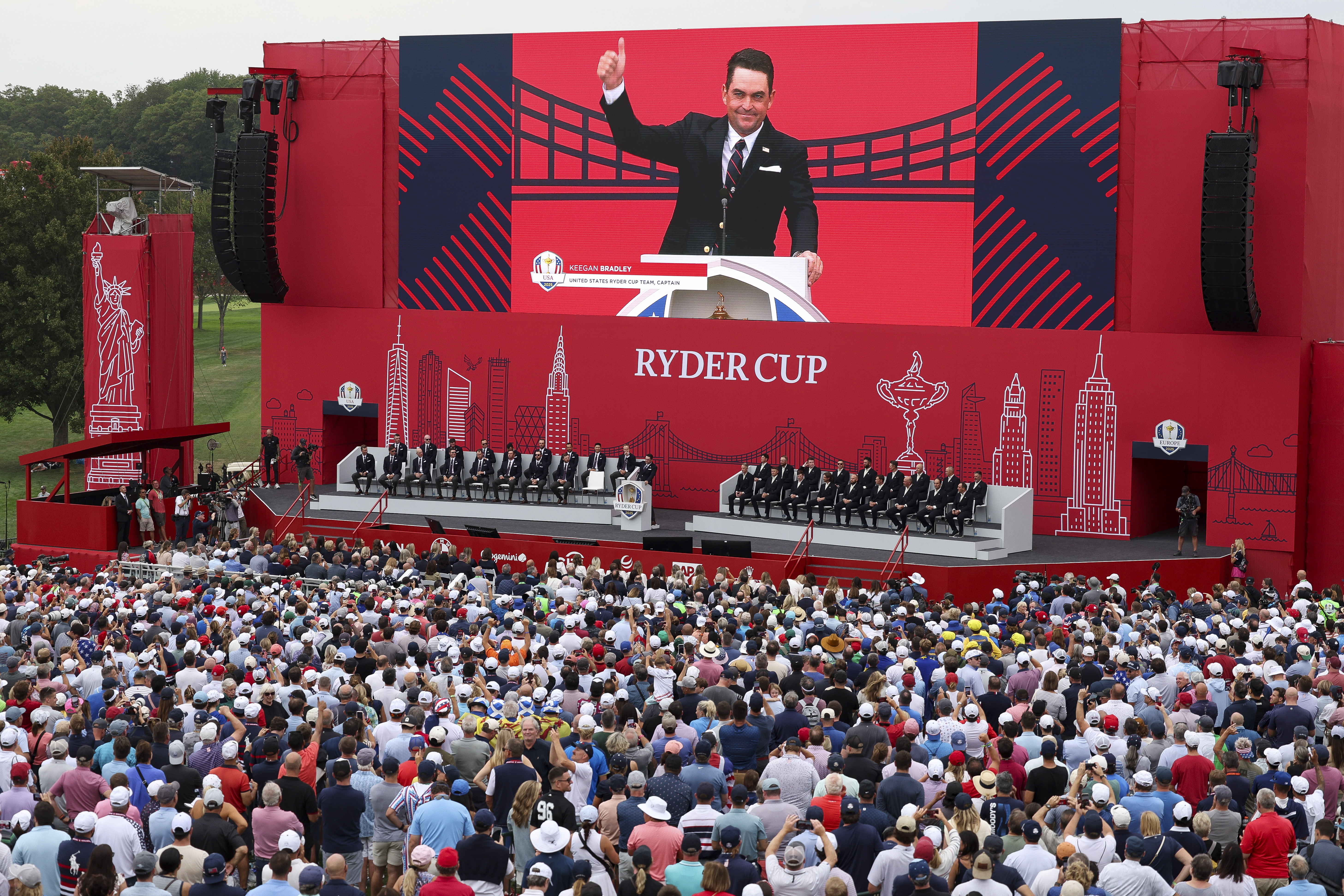 Ryder Cup 2025 opening ceremony Luke Donald Keegan Bradley Europe United States Bethpage
