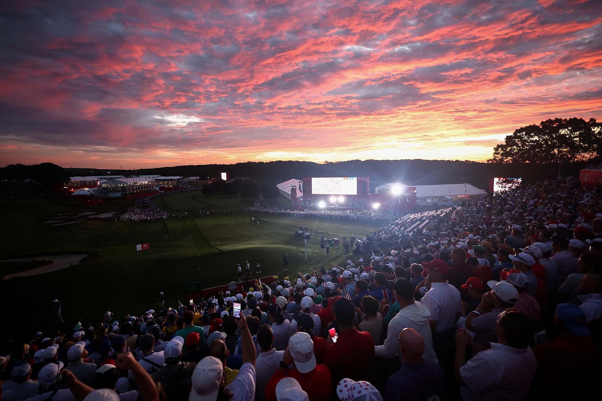 FARMINGDALE, NEW YORK - SEPTEMBER 26: A general view is seen of the first tee during the Friday morning foursomes matches of the 2025 Ryder Cup at Black Course at Bethpage State Park Golf Course on September 26, 2025 in Farmingdale, New York. (Photo by Jared C. Tilton/Getty Images)