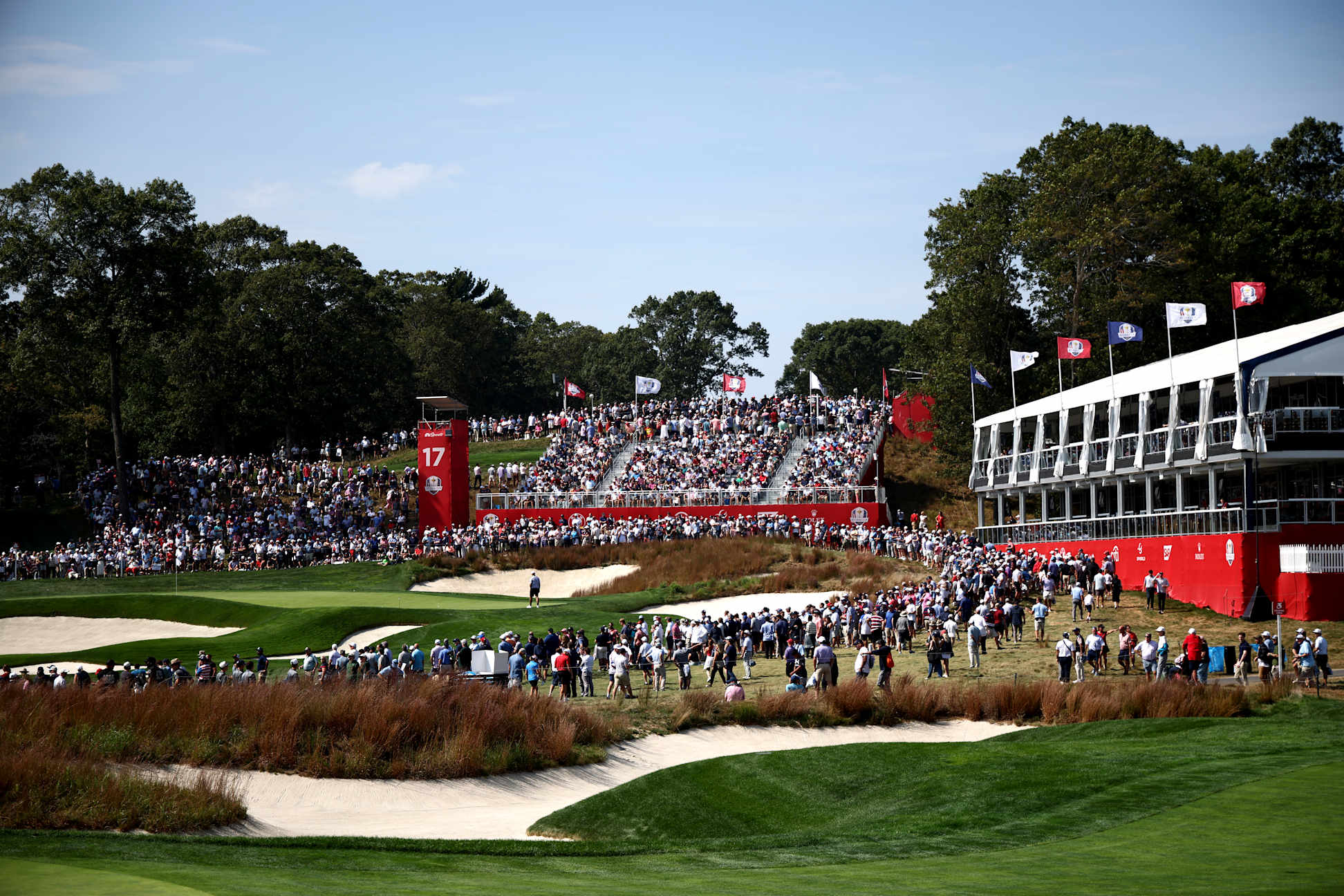 FARMINGDALE, NEW YORK - SEPTEMBER 23: A general view of the 17th hole prior to the Ryder Cup 2025 at Black Course at Bethpage State Park Golf Course on September 23, 2025 in Farmingdale, New York. (Photo by Jared C. Tilton/Getty Images)