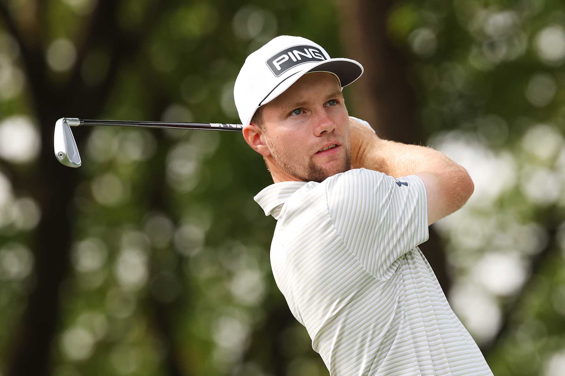 SHANGHAI, CHINA - APRIL 17: Rasmus Neergaard-Petersen of Denmark tees off on the 15th hole on day one of the Volvo China Open 2025 at Enhance Anting Golf Club on April 17, 2025 in Shanghai, China. (Photo by Lintao Zhang/Getty Images)