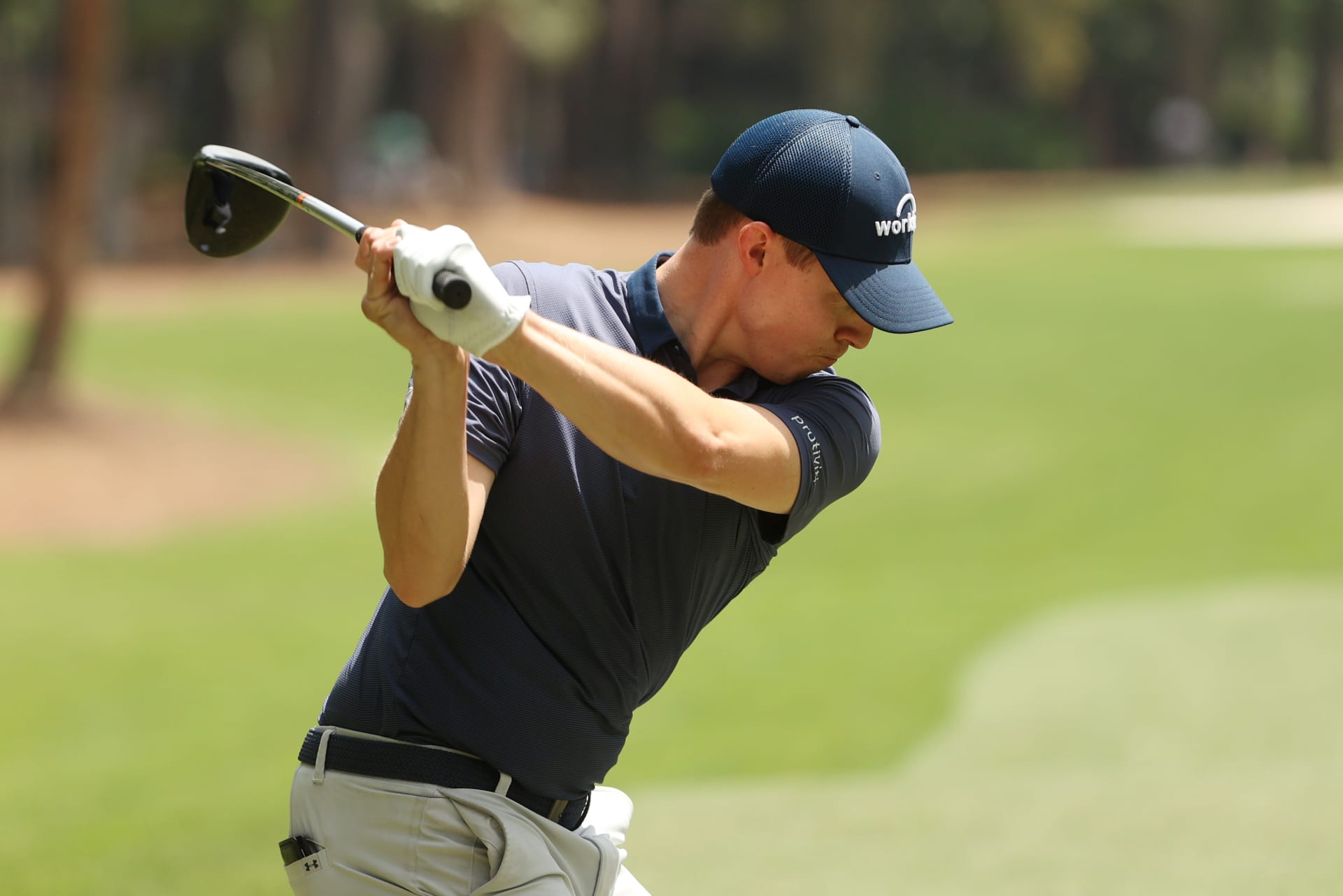 HILTON HEAD ISLAND, SOUTH CAROLINA - APRIL 18: Matt Fitzpatrick of England plays his shot from the second tee during the final round of the RBC Heritage on April 18, 2021 at Harbour Town Golf Links in Hilton Head Island, South Carolina. (Photo by Patrick Smith/Getty Images)