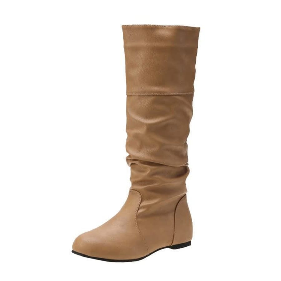 Verity Slouch Low Heel Knee High Boots in Aprikose