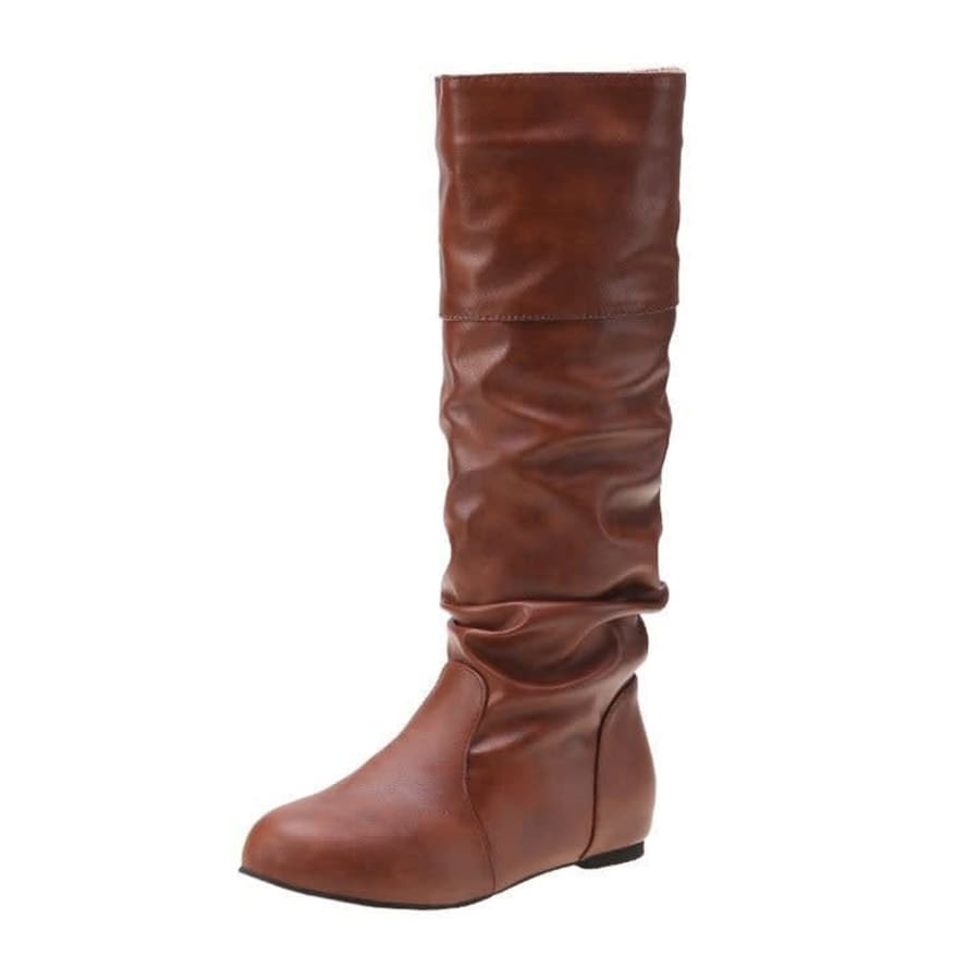 Verity Slouch Low Heel Knee High Boots in Braun