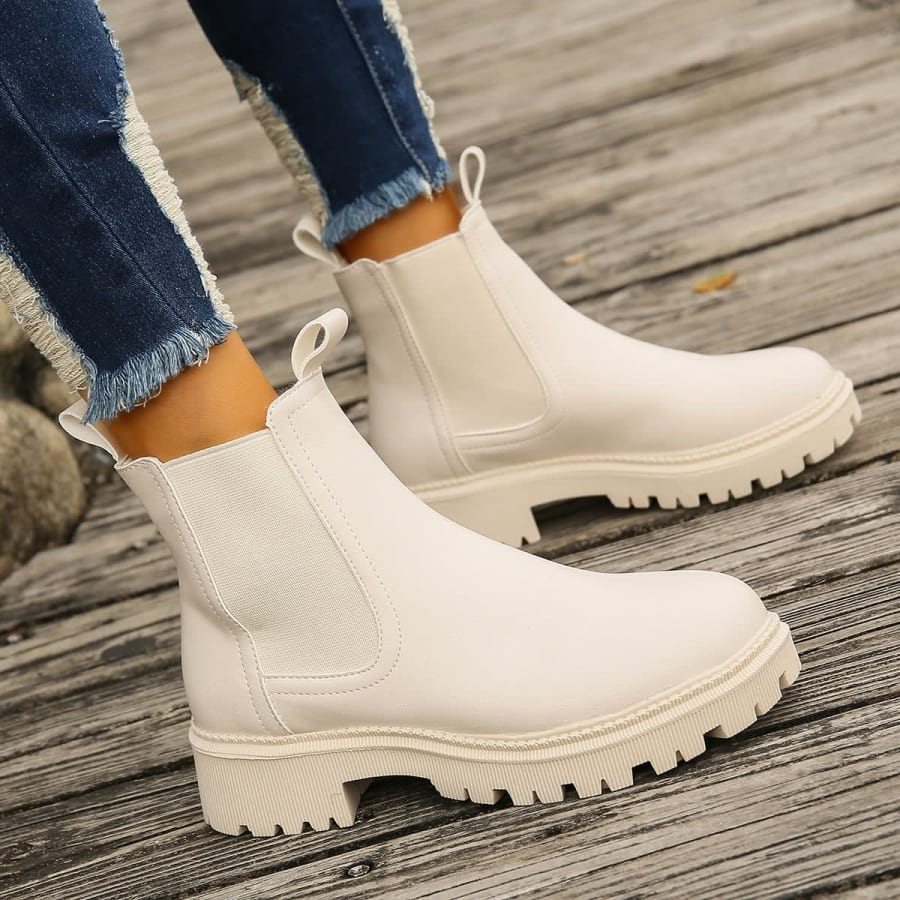 Greta Chunky Lug Sole Chelsea Boots in Beige