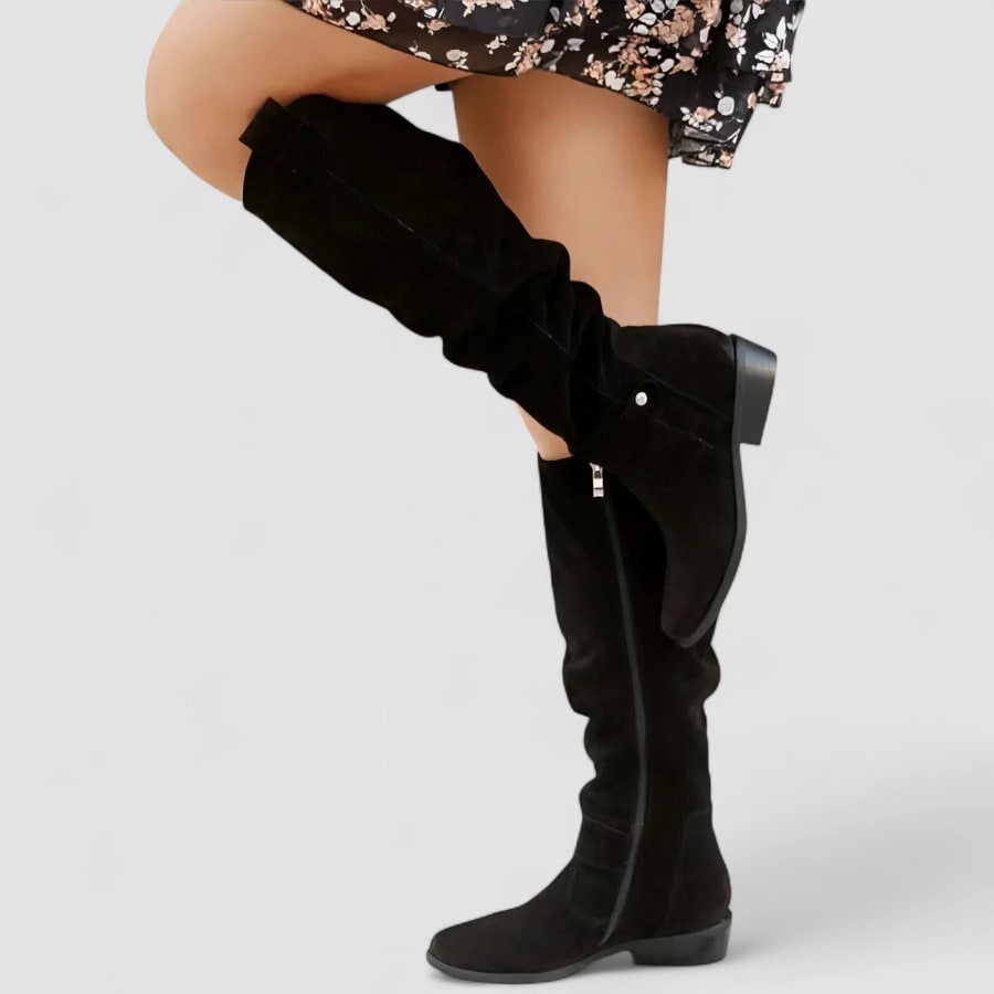 Helena Slouch Suede Knee High Boots in Black