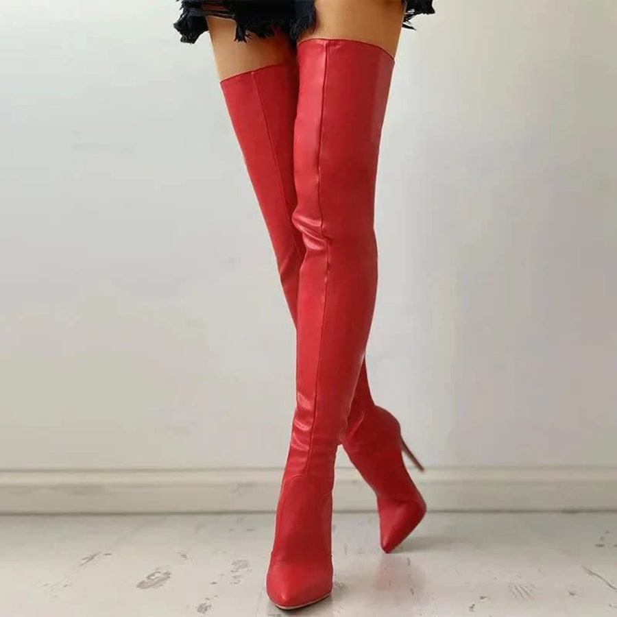 Tamsin Stiletto Thigh High Boots in Red