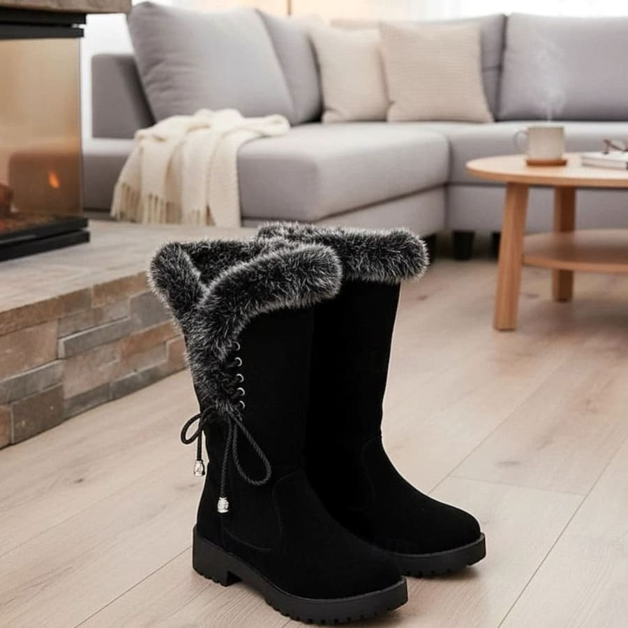 Annika Faux Fur Trim Winter Boots in Black