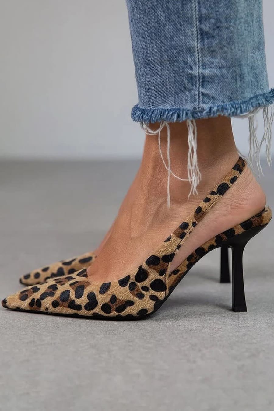Freja Leopard Print Pointed Slingback Heels