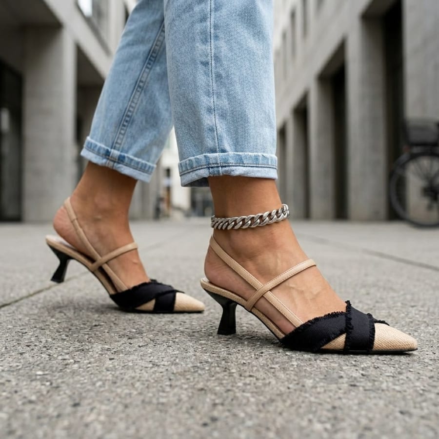Rhoswen Cap Toe Slingback Kitten Heels