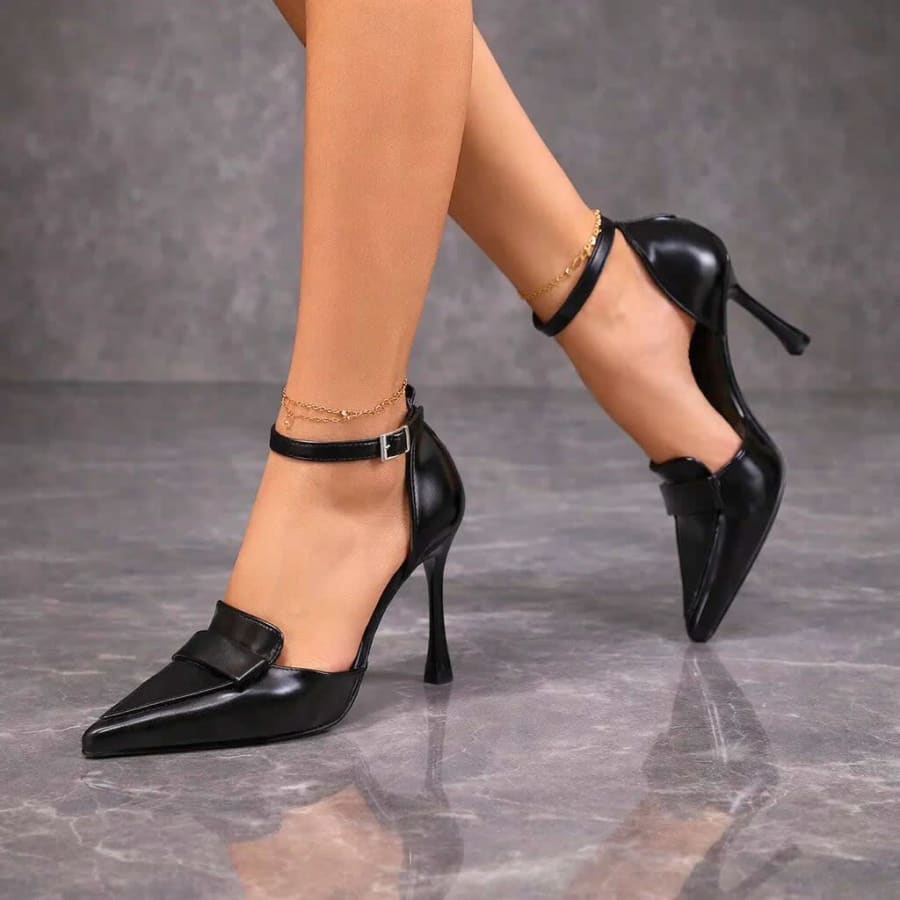 Lumi Pointed Toe Ankle Strap Stiletto Heels in Classic Black