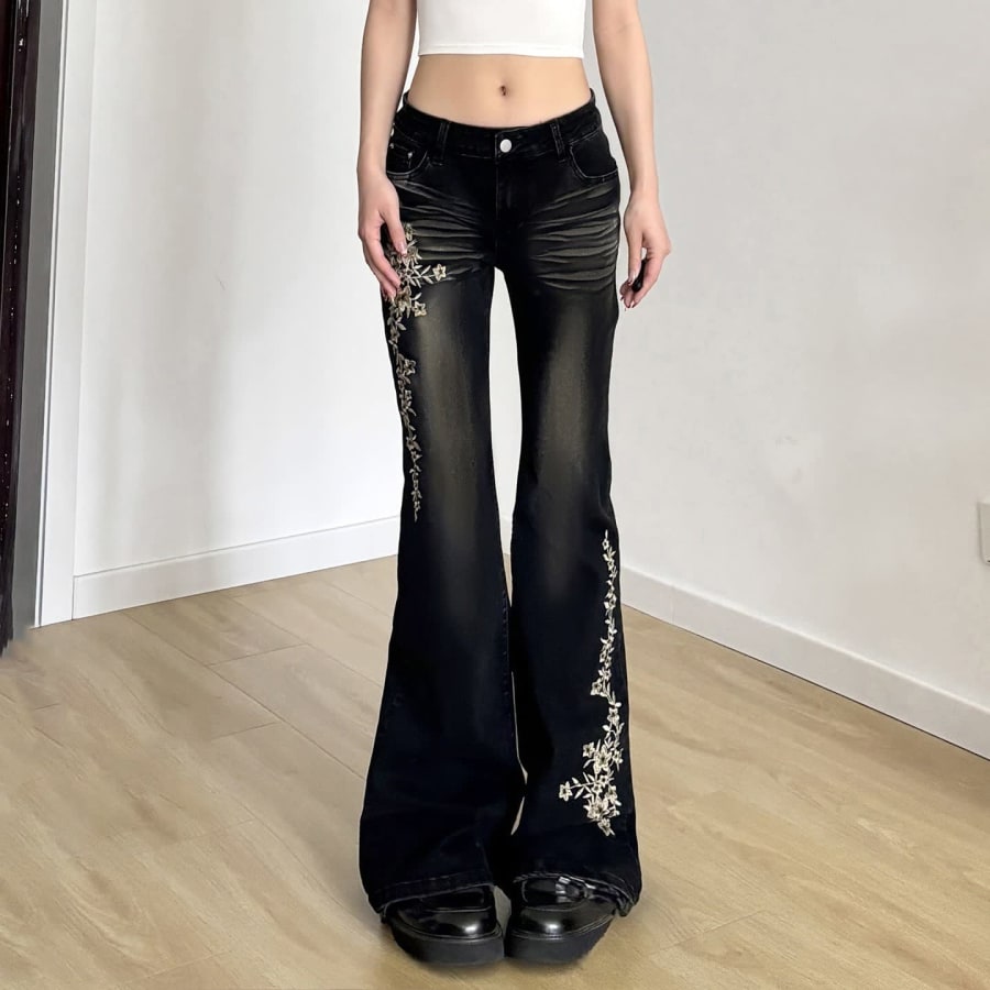 Fern Ladies Flared Jeans with Floral Embroidery