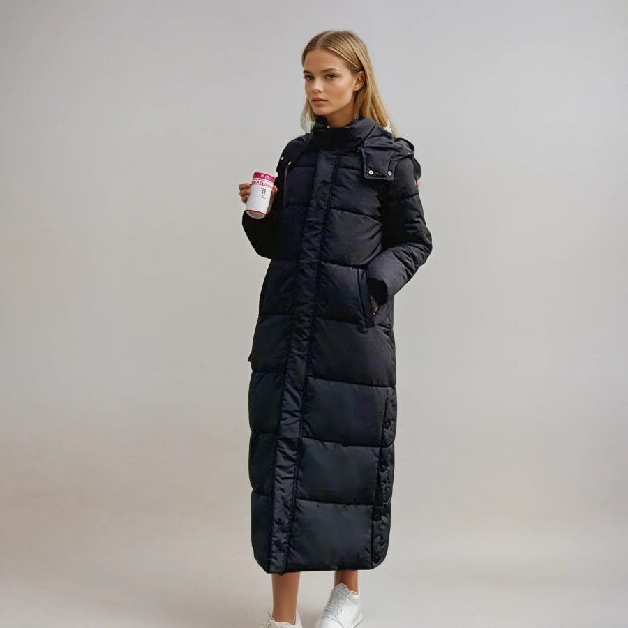 Rosalind Hooded Longline Puffer Coat in Black