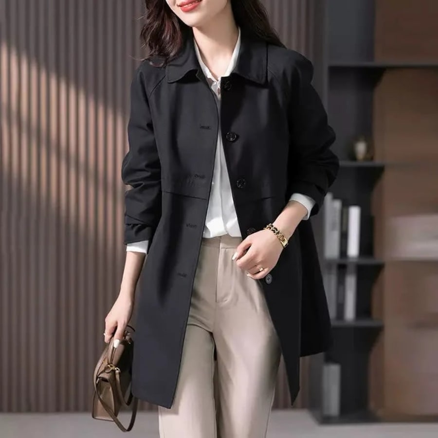 Anouk Single Breasted Longline Mac Coat in Black