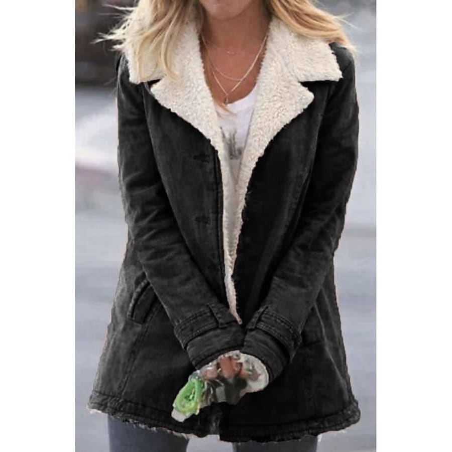 Noelle Sherpa Lined Winter Coat in Black
