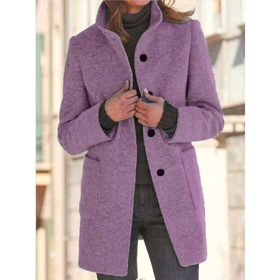 Tamsin Stand Collar Textured Winter Coat in Light Purple