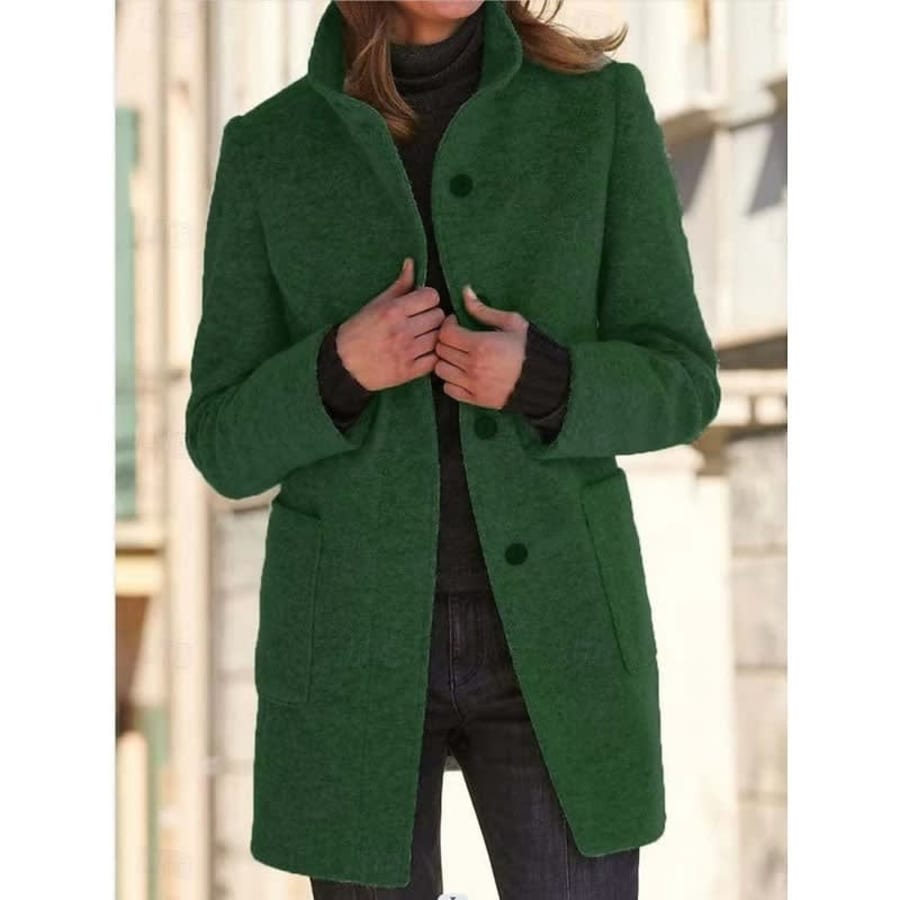 Tamsin Stand Collar Textured Winter Coat in Dark Green