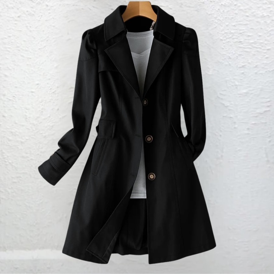 Pia Fitted Single Breasted Trench Coat in Black