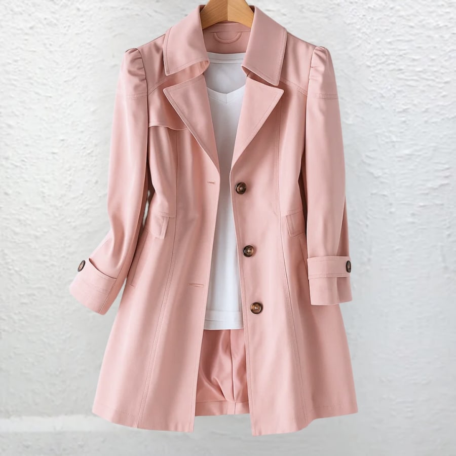 Pia Fitted Single Breasted Trench Coat in Pink