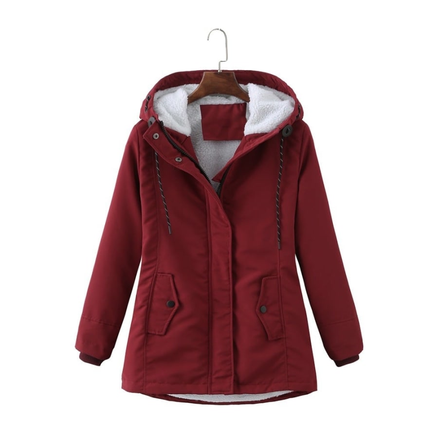 Emmeline Fleece Lined Hooded Winter Coat in Mulled Wine