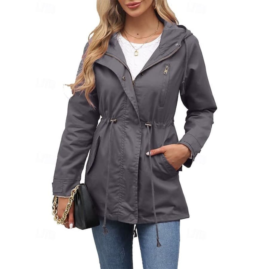 Sabrina Hooded Utility Winter Coat in Gray