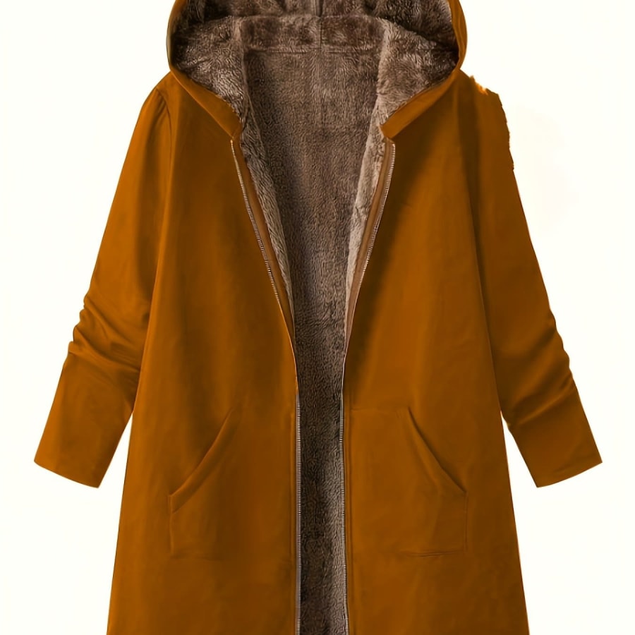 Clover Fleece Lined Hooded Longline Winter Coat in Bronze