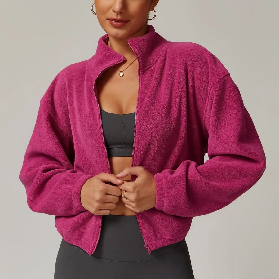 Elke Cropped Zip Up Fleece Jacket in Pink