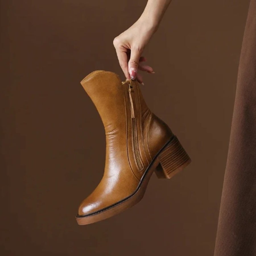 Nerissa Leather Pointed Toe Heeled Boots