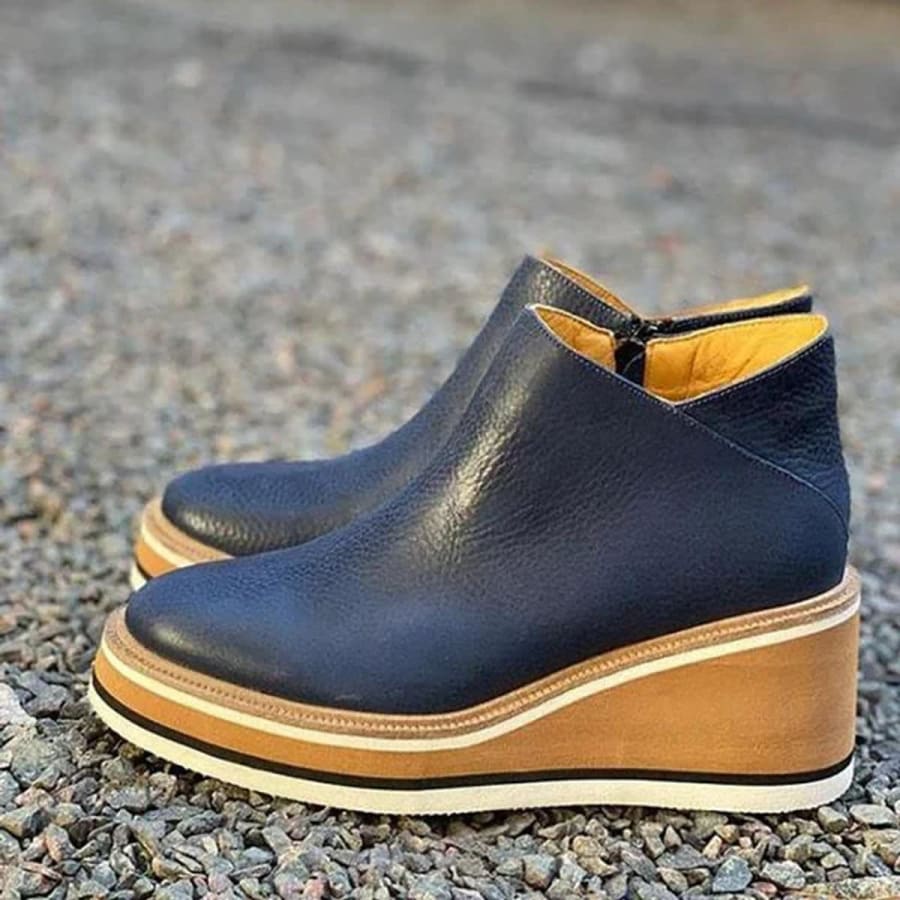 Winifred Platform Wedge Heeled Boots in Dunkelblau