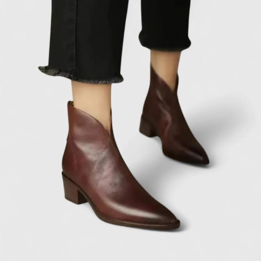 Xenia V Cut Pointed Toe Heeled Boots in Braun